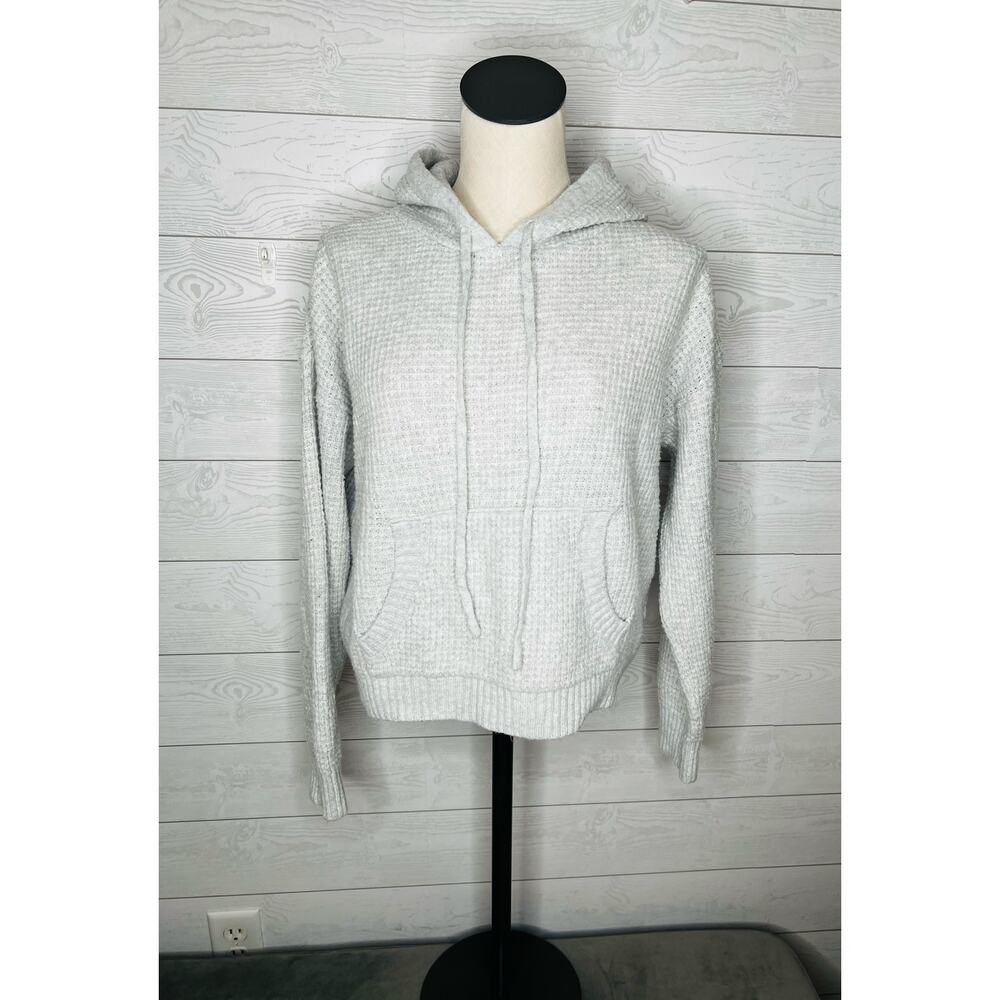 Pink Rose Salt and Pepper Gray Waffle Knit Hooded Sweater - Size Large